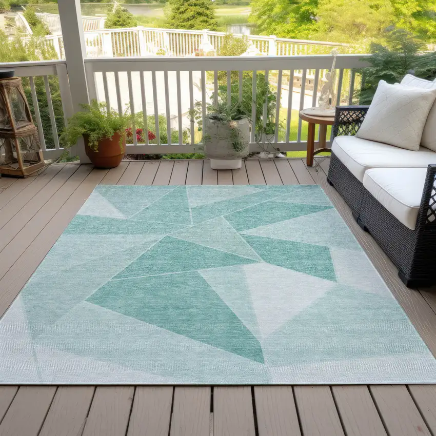 Mint Green And Aqua Geometric Washable Indoor Outdoor Area Rug Photo 9