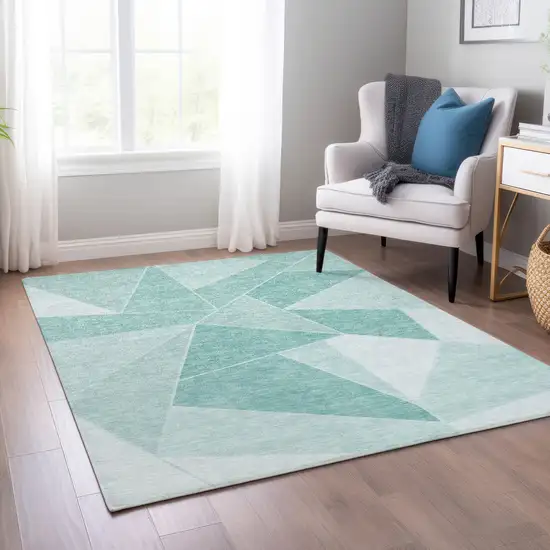 Green Mint Green And Aqua Geometric Washable Indoor Outdoor Area Rug Photo 8