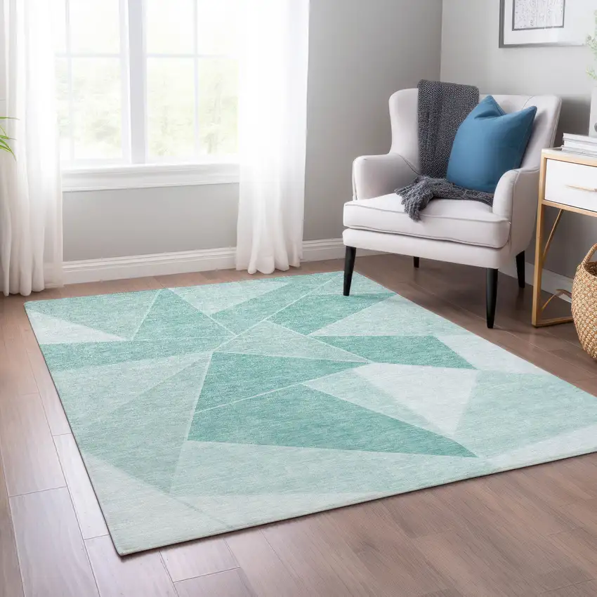 Green Mint Green And Aqua Geometric Washable Indoor Outdoor Area Rug Photo 8