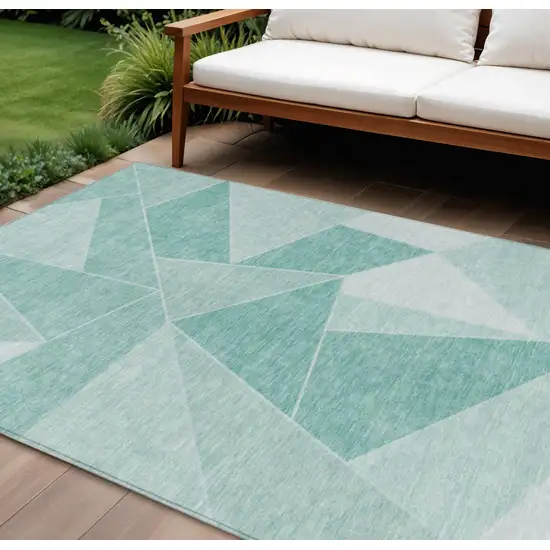 Green Mint Green And Aqua Geometric Washable Indoor Outdoor Area Rug Photo 1