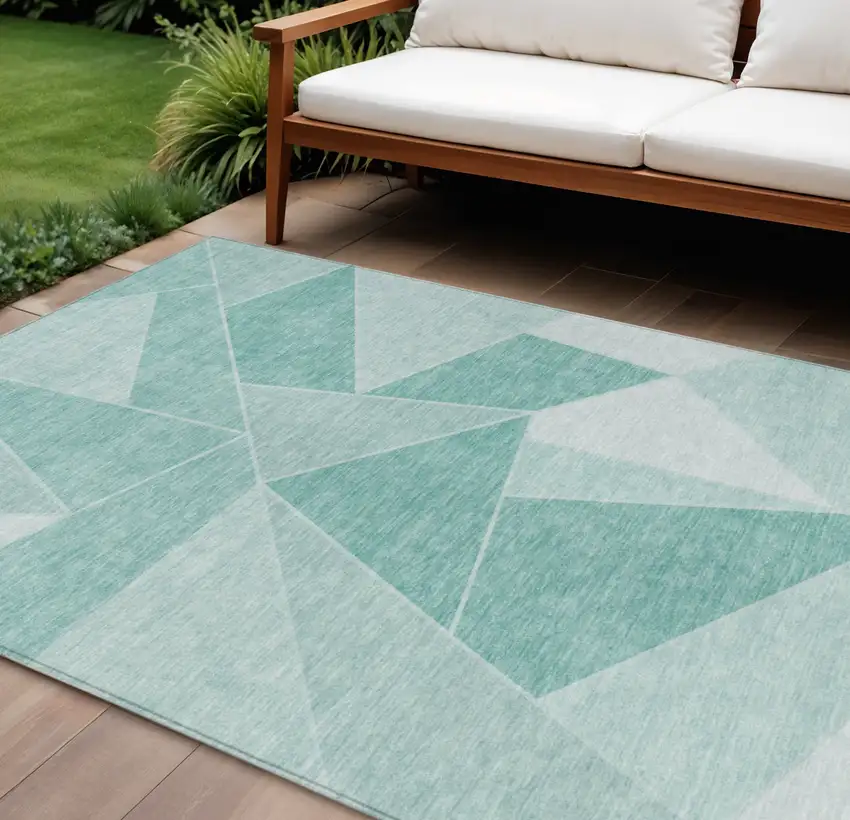 Green Mint Green And Aqua Geometric Washable Indoor Outdoor Area Rug Photo 1