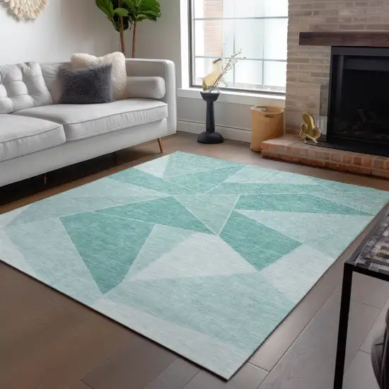 Green Mint Green And Aqua Geometric Washable Indoor Outdoor Area Rug Photo 9