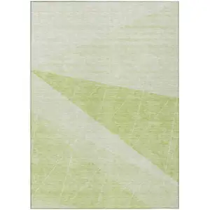 Photo of Green Mint Green And Ivory Geometric Washable Indoor Outdoor Area Rug