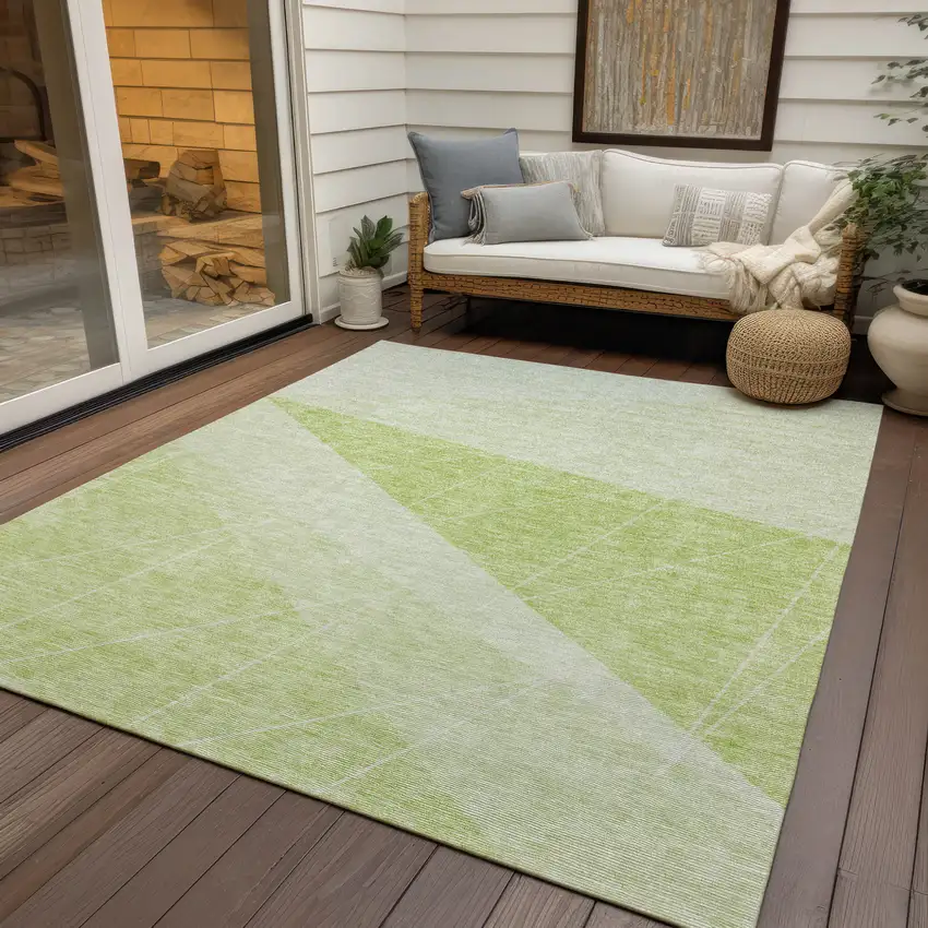 Green Mint Green And Ivory Geometric Washable Indoor Outdoor Area Rug Photo 6