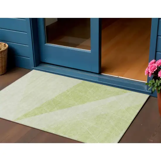 Green Mint Green And Ivory Geometric Washable Indoor Outdoor Area Rug Photo 1