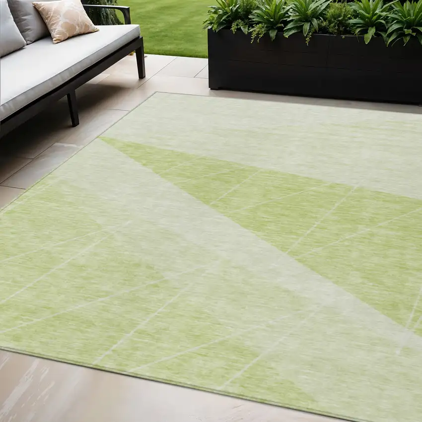Green Mint Green And Ivory Geometric Washable Indoor Outdoor Area Rug Photo 1