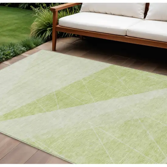 Green Mint Green And Ivory Geometric Washable Indoor Outdoor Area Rug Photo 1