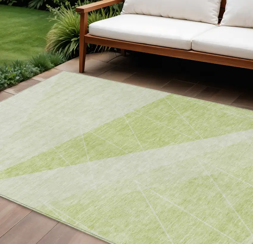 Green Mint Green And Ivory Geometric Washable Indoor Outdoor Area Rug Photo 1