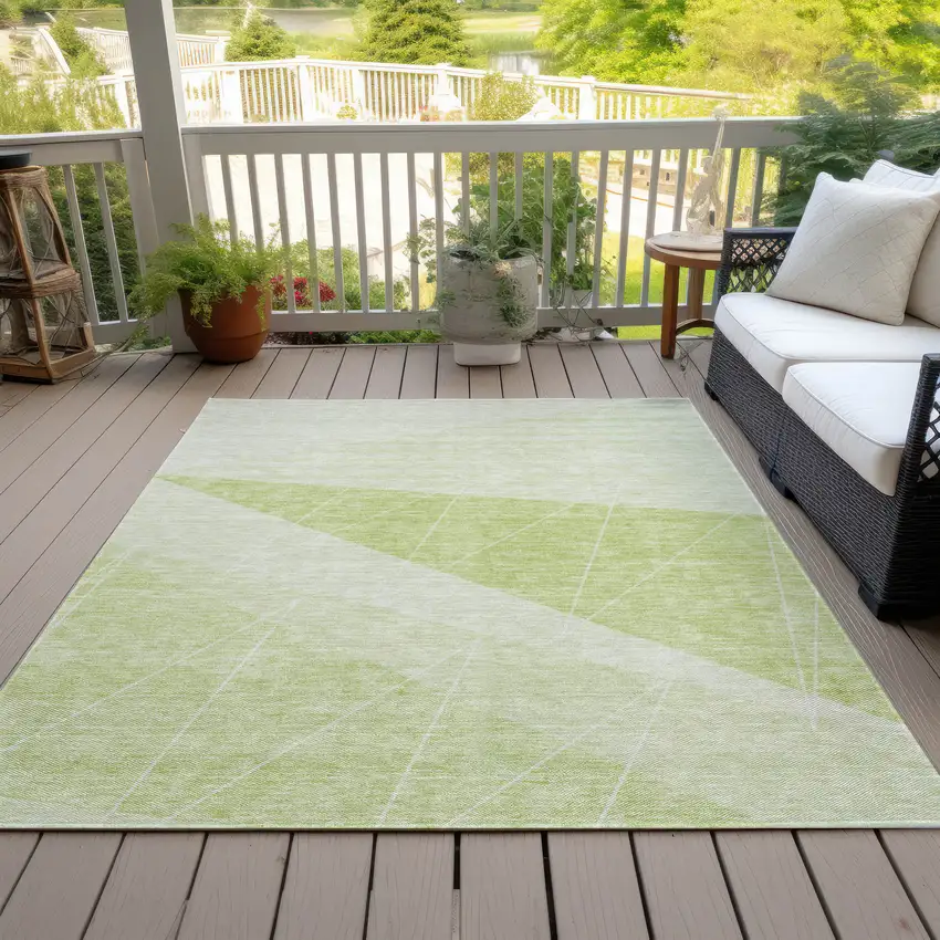 Green Mint Green And Ivory Geometric Washable Indoor Outdoor Area Rug Photo 9