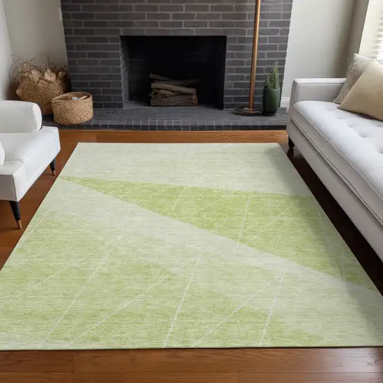 Green Mint Green And Ivory Geometric Washable Indoor Outdoor Area Rug Photo 7