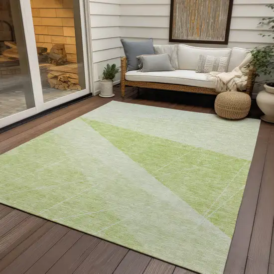 Green Mint Green And Ivory Geometric Washable Indoor Outdoor Area Rug Photo 6
