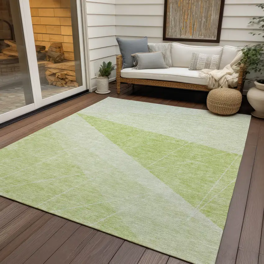Green Mint Green And Ivory Geometric Washable Indoor Outdoor Area Rug Photo 6