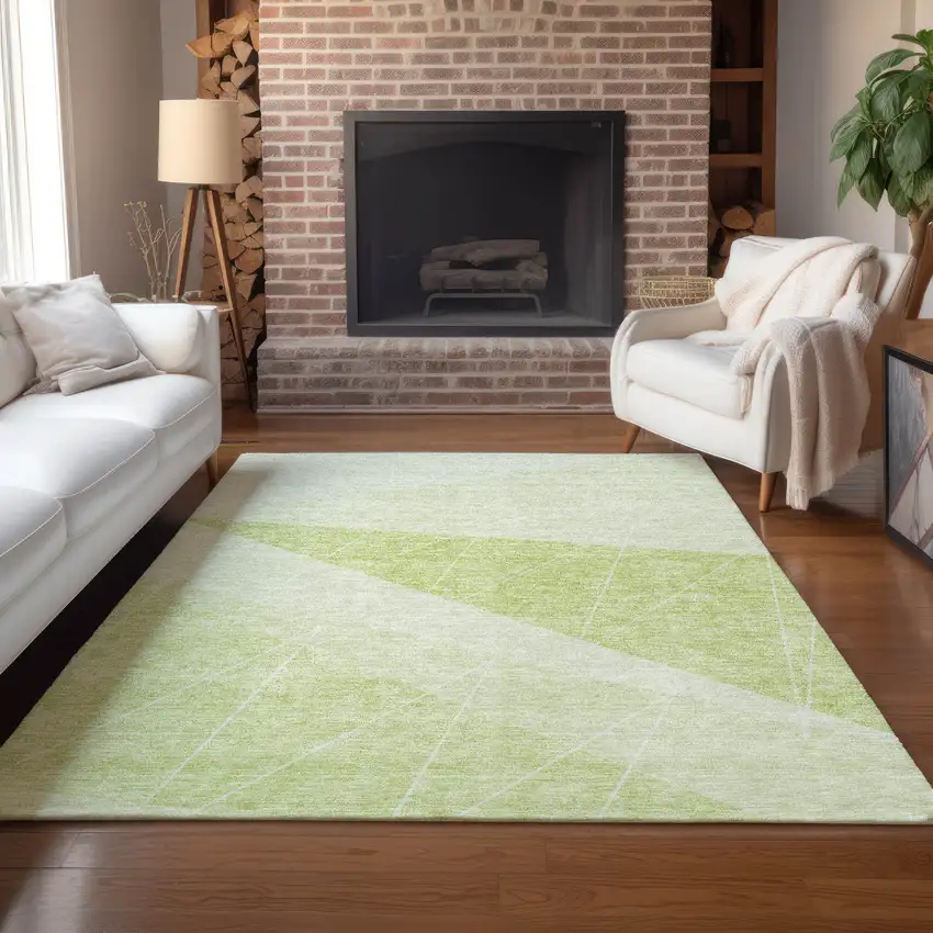 Green Mint Green And Ivory Geometric Washable Indoor Outdoor Area Rug Photo 8