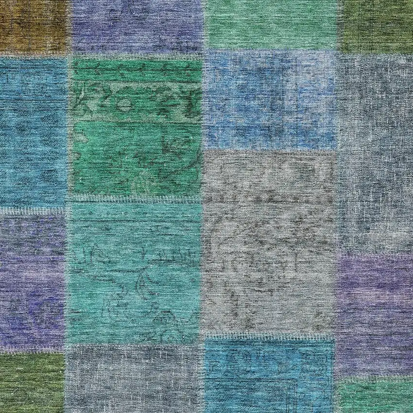 Green Navy Blue And Gray Patchwork Washable Indoor Outdoor Area Rug Photo 5