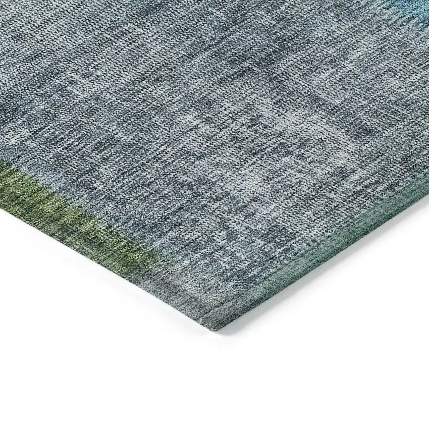 Green Navy Blue And Gray Patchwork Washable Indoor Outdoor Area Rug Photo 4