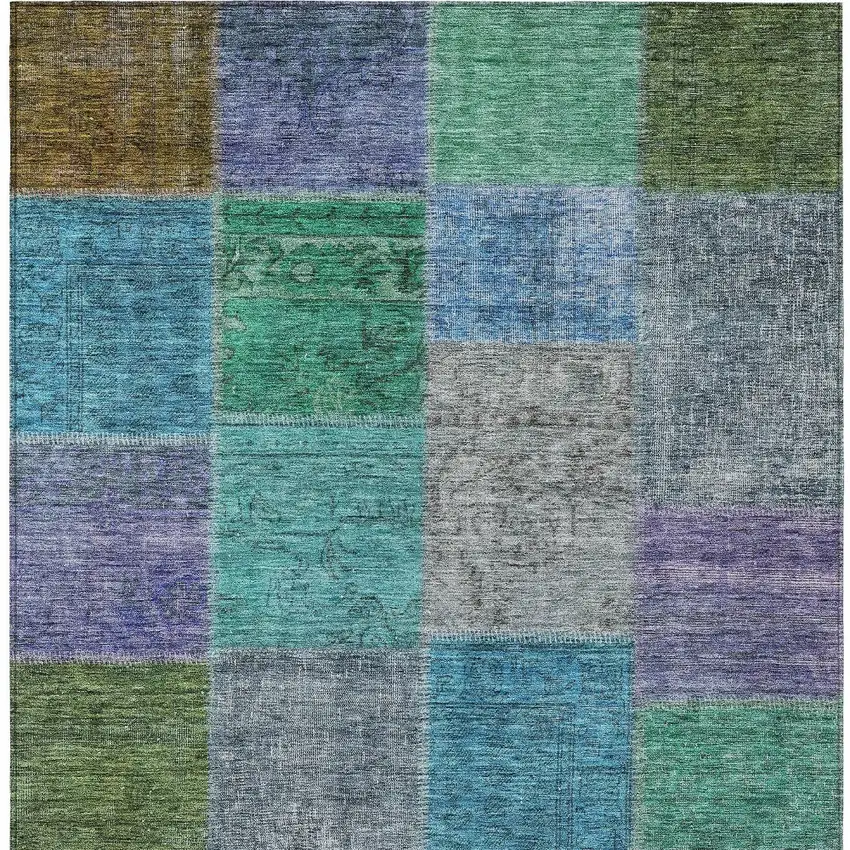 Green Navy Blue And Gray Patchwork Washable Indoor Outdoor Area Rug Photo 5