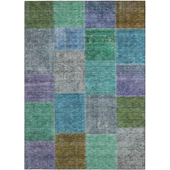 Green Navy Blue And Gray Patchwork Washable Indoor Outdoor Area Rug Photo 6