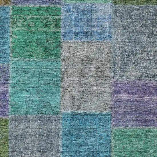 Green Navy Blue And Gray Patchwork Washable Indoor Outdoor Area Rug Photo 5