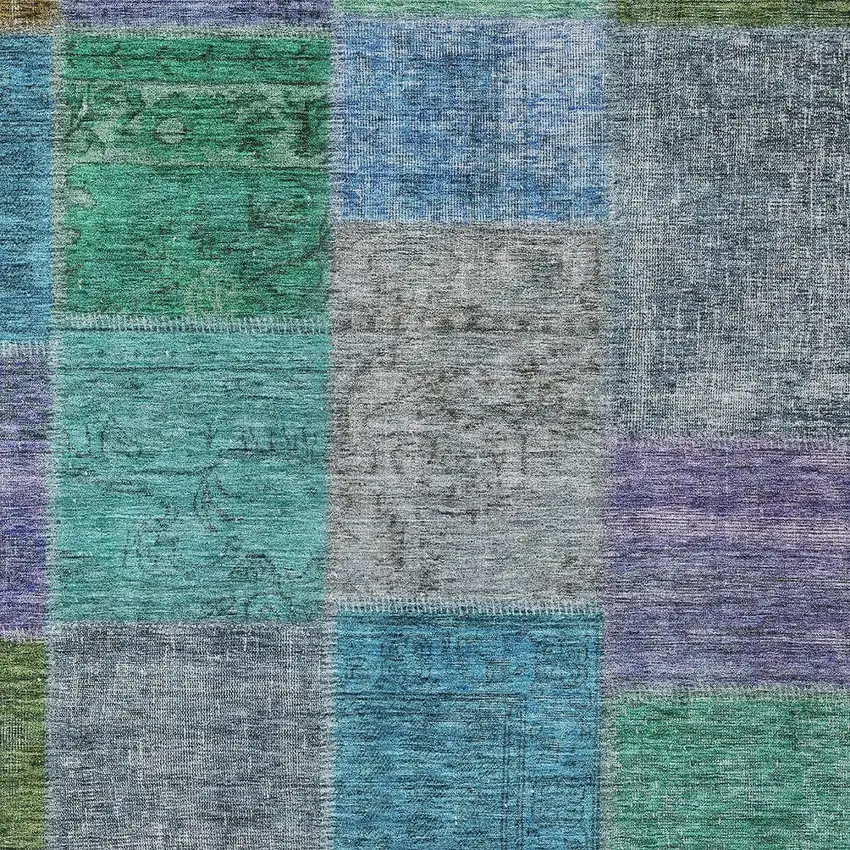 Green Navy Blue And Gray Patchwork Washable Indoor Outdoor Area Rug Photo 5