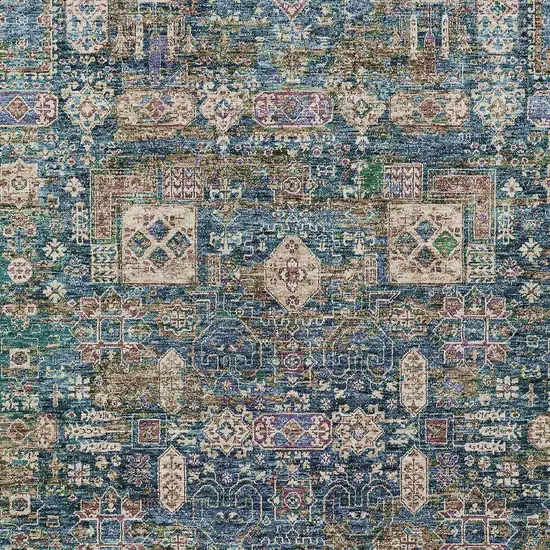 Green Navy Blue And Ivory Oriental Washable Indoor Outdoor Area Rug Photo 6
