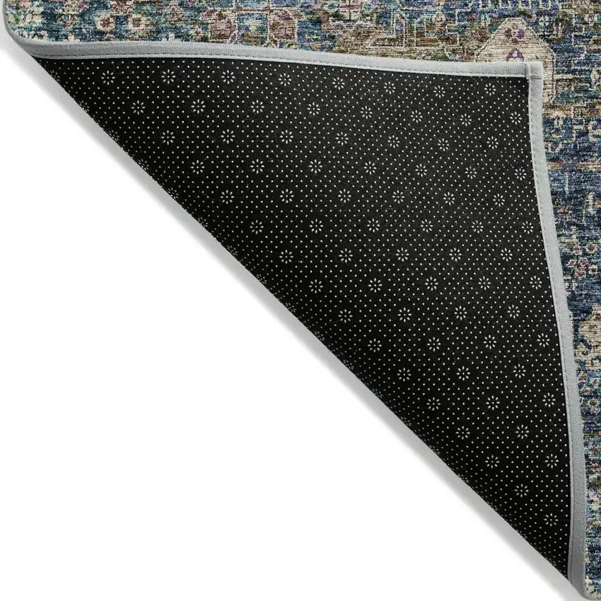 Green Navy Blue And Ivory Oriental Washable Indoor Outdoor Area Rug Photo 3