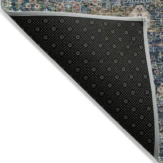 Green Navy Blue And Ivory Oriental Washable Indoor Outdoor Area Rug Photo 3