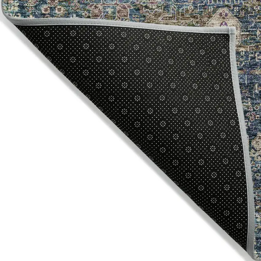 Green Navy Blue And Ivory Oriental Washable Indoor Outdoor Area Rug Photo 3