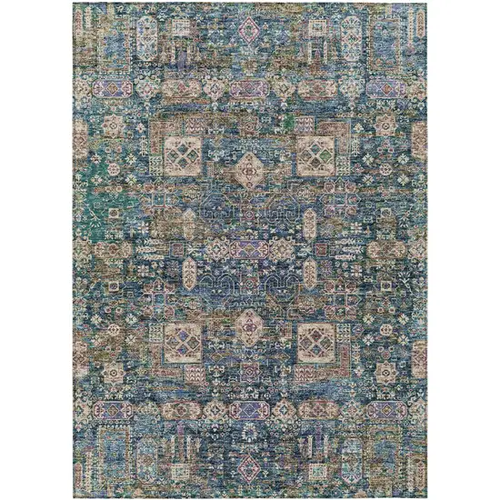 Green Navy Blue And Ivory Oriental Washable Indoor Outdoor Area Rug Photo 1