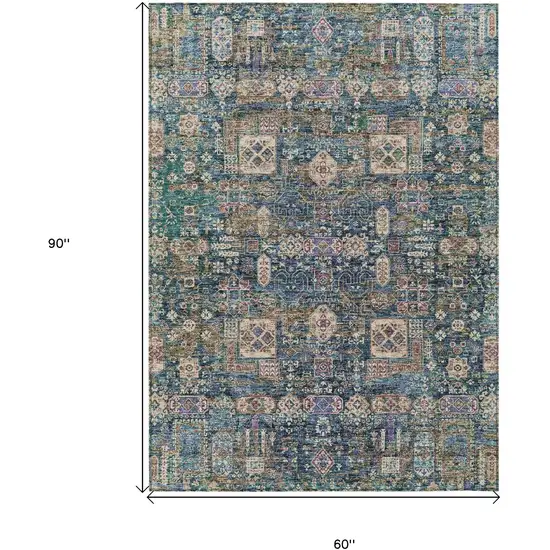 Green Navy Blue And Ivory Oriental Washable Indoor Outdoor Area Rug Photo 9