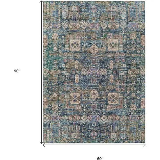 Green Navy Blue And Ivory Oriental Washable Indoor Outdoor Area Rug Photo 9