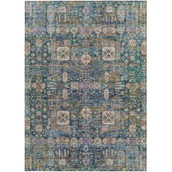 Green Navy Blue And Ivory Oriental Washable Indoor Outdoor Area Rug Photo 5