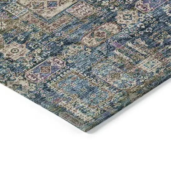Green Navy Blue And Ivory Oriental Washable Indoor Outdoor Area Rug Photo 3
