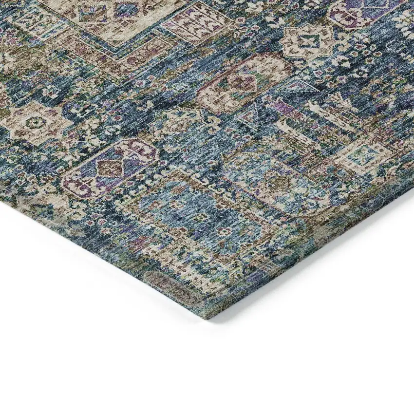 Green Navy Blue And Ivory Oriental Washable Indoor Outdoor Area Rug Photo 3