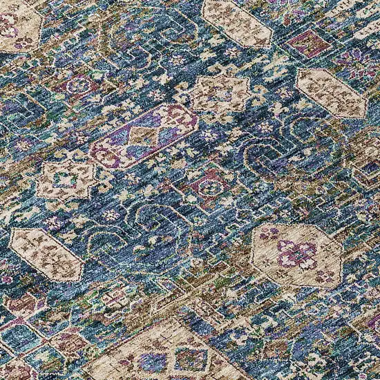 Green Navy Blue And Ivory Oriental Washable Indoor Outdoor Area Rug Photo 5