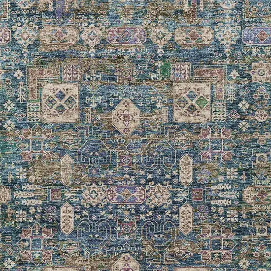 Green Navy Blue And Ivory Oriental Washable Indoor Outdoor Area Rug Photo 6