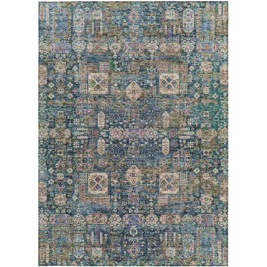 Green Navy Blue And Ivory Oriental Washable Indoor Outdoor Area Rug Photo 2