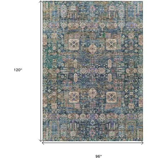 Green Navy Blue And Ivory Oriental Washable Indoor Outdoor Area Rug Photo 3