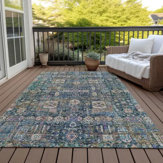 Green Navy Blue And Ivory Oriental Washable Indoor Outdoor Area Rug Photo 7
