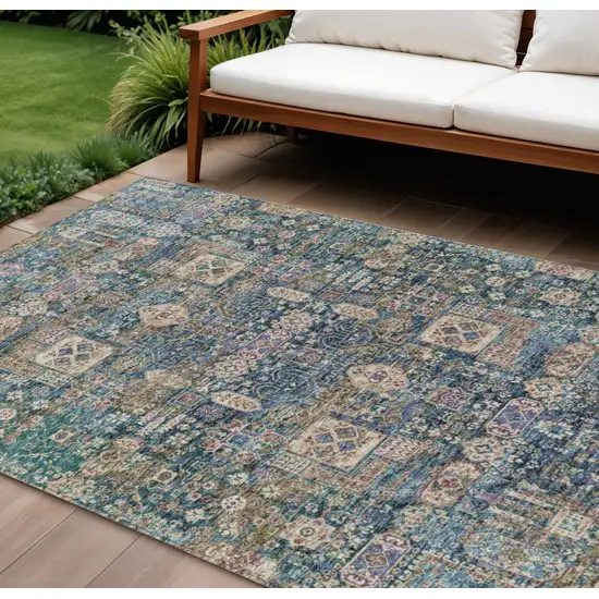 Green Navy Blue And Ivory Oriental Washable Indoor Outdoor Area Rug Photo 1