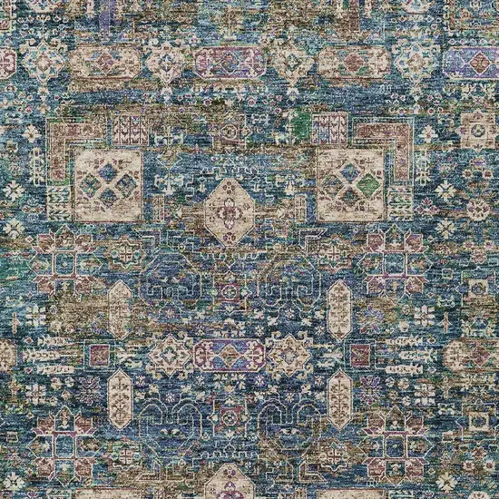 Green Navy Blue And Ivory Oriental Washable Indoor Outdoor Area Rug Photo 6