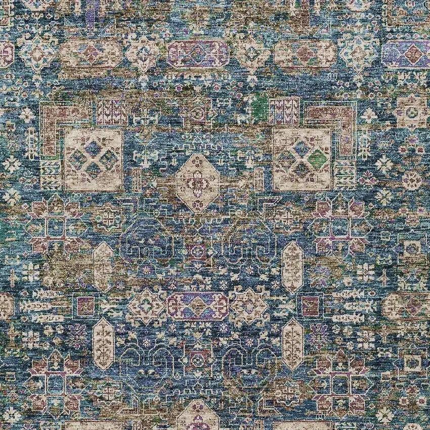 Green Navy Blue And Ivory Oriental Washable Indoor Outdoor Area Rug Photo 6