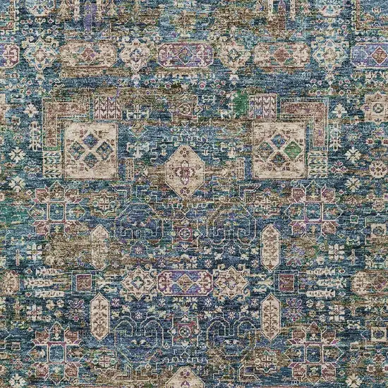 Green Navy Blue And Ivory Oriental Washable Indoor Outdoor Area Rug Photo 5