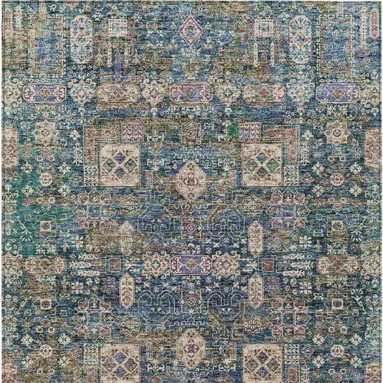 Green Navy Blue And Ivory Oriental Washable Indoor Outdoor Area Rug Photo 6