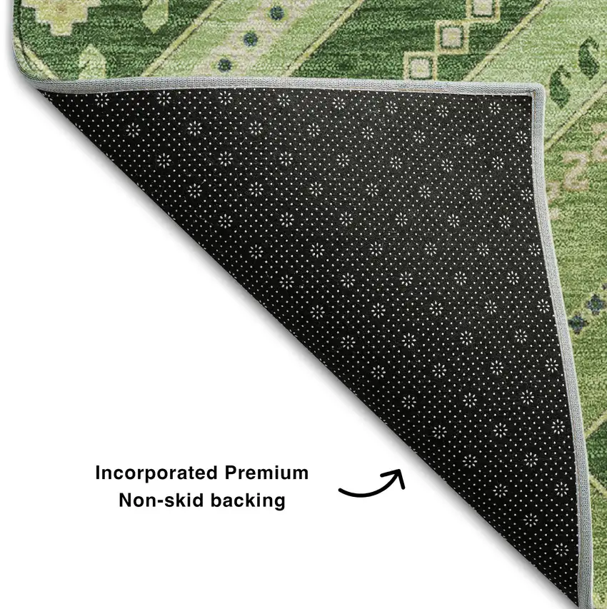 Green Navy Blue And Ivory Tribal Washable Area Rug With UV Protection Photo 6