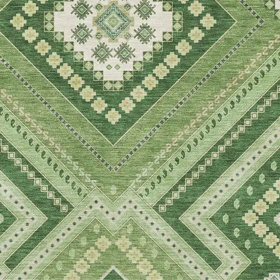 Green Navy Blue And Ivory Tribal Washable Area Rug With UV Protection Photo 2