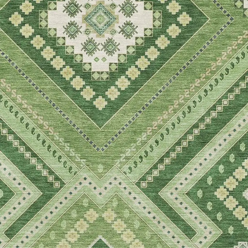 Green Navy Blue And Ivory Tribal Washable Area Rug With UV Protection Photo 2