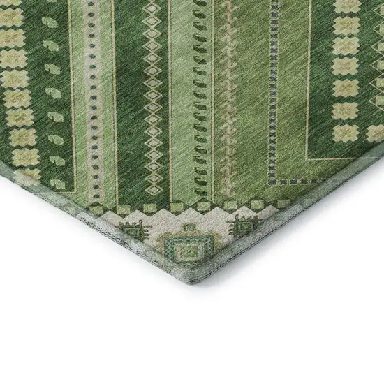 Green Navy Blue And Ivory Tribal Washable Area Rug With UV Protection Photo 7