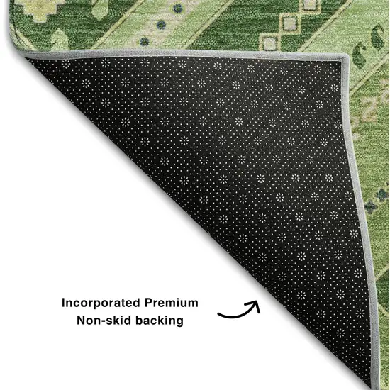 Green Navy Blue And Ivory Tribal Washable Area Rug With UV Protection Photo 6