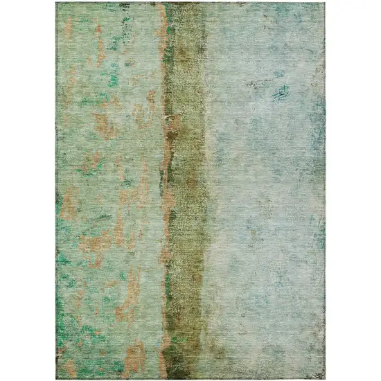 Green Olive Green And Blue Abstract Washable Indoor Outdoor Area Rug Photo 2
