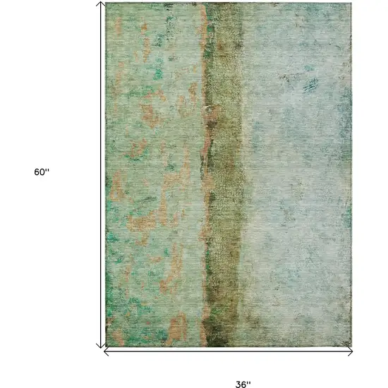 Green Olive Green And Blue Abstract Washable Indoor Outdoor Area Rug Photo 3